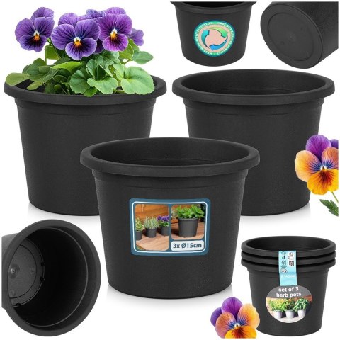 Doniczka ogrodowa plastikowa czarna okrągła mała 14,5 cm 3 szt. VILDE 339511 Doniczka ogrodowa plastikowa czarna okrągła mała 14,5 cm 3 szt. VILDE 339511