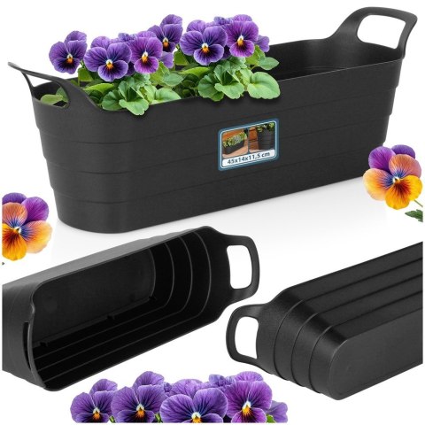 Doniczka ogrodowa plastikowa czarna podłużna duża 44,5 cm VILDE 339517 Doniczka ogrodowa plastikowa czarna podłużna duża 44,5 cm VILDE 339517