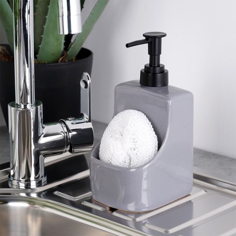 Dozownik do płynu do naczyń z pojemnikiem i gąbką szary 400ml VILDE 568008 Dozownik do płynu do naczyń z pojemnikiem i gąbką szary 400ml VILDE 568008