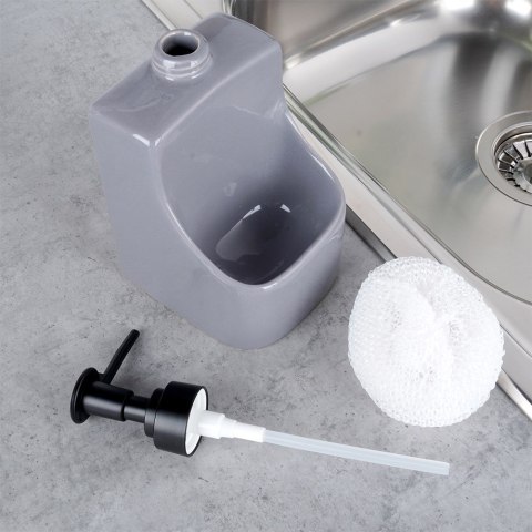 Dozownik do płynu do naczyń z pojemnikiem i gąbką szary 400ml VILDE 568008 Dozownik do płynu do naczyń z pojemnikiem i gąbką szary 400ml VILDE 568008