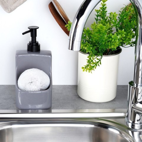 Dozownik do płynu do naczyń z pojemnikiem i gąbką szary 400ml VILDE 568008 Dozownik do płynu do naczyń z pojemnikiem i gąbką szary 400ml VILDE 568008