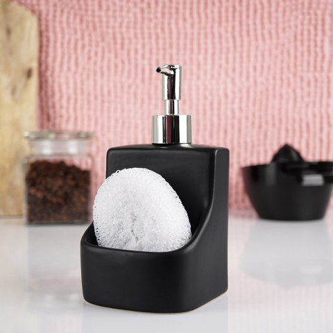 Dozownik do płynu do naczyń z pojemnikiem na gąbkę czarny SILVER 400ml VILDE 568006