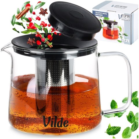 Dzbanek z zaparzaczem do herbaty szklany żaroodporny 1.5L VILDE 259723 Dzbanek z zaparzaczem do herbaty szklany żaroodporny 1.5L VILDE 259723