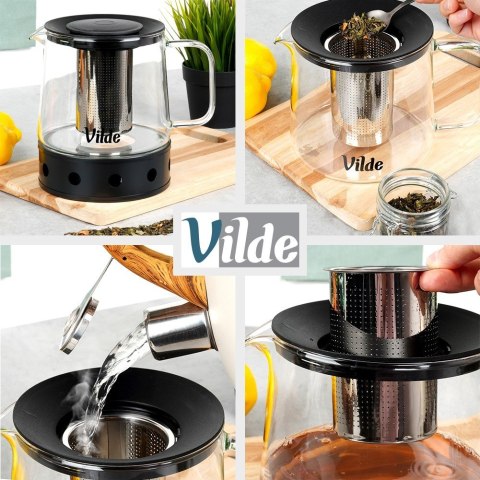 Dzbanek z zaparzaczem do herbaty szklany żaroodporny z podgrzewaczem 1.5L VILDE 259724 Dzbanek z zaparzaczem do herbaty szklany żaroodporny z podgrzewaczem 1.5L VILDE 259724