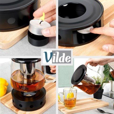 Dzbanek z zaparzaczem do herbaty szklany żaroodporny z podgrzewaczem 1.5L VILDE 259724 Dzbanek z zaparzaczem do herbaty szklany żaroodporny z podgrzewaczem 1.5L VILDE 259724