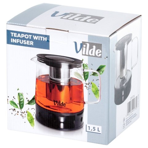 Dzbanek z zaparzaczem do herbaty szklany żaroodporny z podgrzewaczem 1.5L VILDE 259724 Dzbanek z zaparzaczem do herbaty szklany żaroodporny z podgrzewaczem 1.5L VILDE 259724