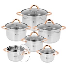Garnki ze stali nierdzewnej na gaz indukcję zestaw garnków komplet 12-ele BRUNBESTE BB-2208
