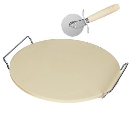 Kamień szamotowy do pieczenia pizzy z radełkiem nożem do krojenia + stojak 33cm BRUNBESTE BB-1782