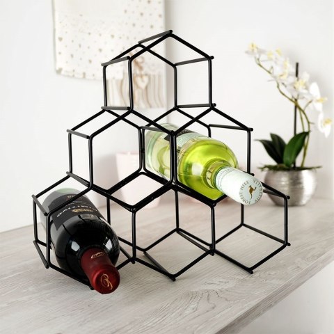 Metalowy stojak na wino butelki wina czarny do 6 butelek 29.5x28.5cm VILDE 229059 Metalowy stojak na wino butelki wina czarny do 6 butelek 29.5x28.5cm VILDE 229059
