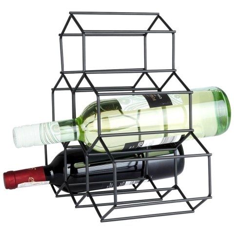 Metalowy stojak na wino butelki wina czarny do 6 butelek 29.5x28.5cm VILDE 229059 Metalowy stojak na wino butelki wina czarny do 6 butelek 29.5x28.5cm VILDE 229059