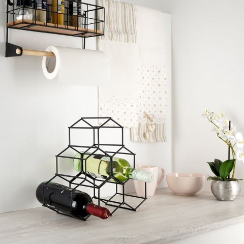 Metalowy stojak na wino butelki wina czarny do 6 butelek 29.5x28.5cm VILDE 229059 Metalowy stojak na wino butelki wina czarny do 6 butelek 29.5x28.5cm VILDE 229059