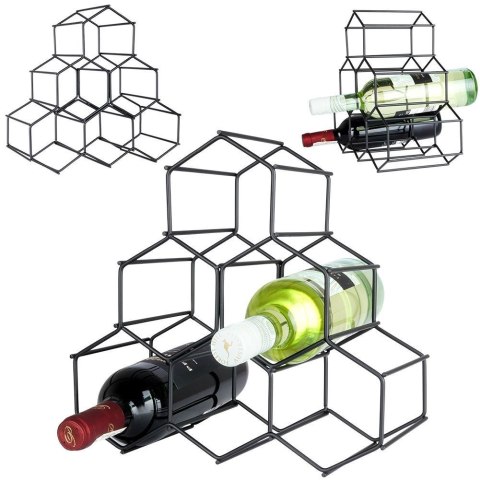 Metalowy stojak na wino butelki wina czarny do 6 butelek 29.5x28.5cm VILDE 229059 Metalowy stojak na wino butelki wina czarny do 6 butelek 29.5x28.5cm VILDE 229059
