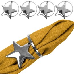 Obrączki pierścienie na serwetki metalowe srebrne gwiazdki 4cm 4 sztuki VILDE 139230