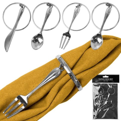 Obrączki pierścienie na serwetki metalowe srebrne sztućce 4cm 4 sztuki VILDE 139232 Obrączki pierścienie na serwetki metalowe srebrne sztućce 4cm 4 sztuki VILDE 139232