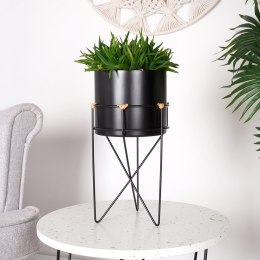 Osłona na doniczkę doniczki okrągła osłonka na stojaku metalowa czarna 17x31.5cm HOME STYLING COLLECTION 569956