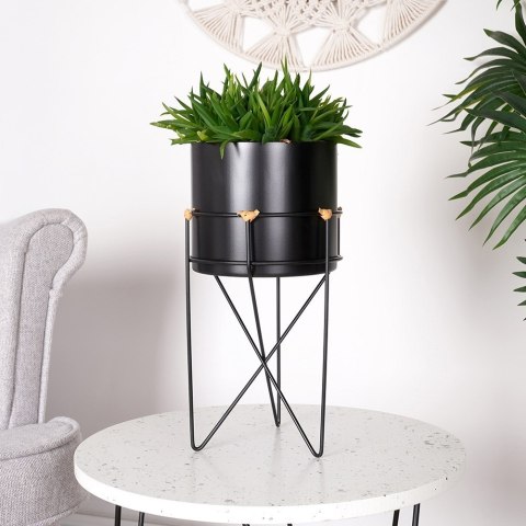 Osłona na doniczkę doniczki okrągła osłonka na stojaku metalowa czarna 17x31.5cm HOME STYLING COLLECTION 569956