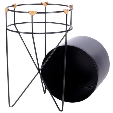 Osłona na doniczkę doniczki okrągła osłonka na stojaku metalowa czarna 17x31.5cm HOME STYLING COLLECTION 569956