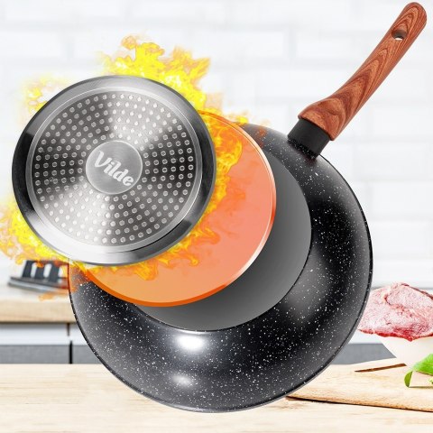 Patelnia głęboka wok granitowa NON-STICK indukcja BLACK&WOOD 28 cm VILDE 199079 Patelnia głęboka wok granitowa NON-STICK indukcja BLACK&WOOD 28 cm VILDE 199079