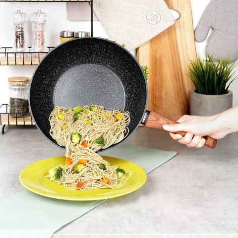 Patelnia głęboka wok granitowa NON-STICK indukcja BLACK&WOOD 28 cm VILDE 199079 Patelnia głęboka wok granitowa NON-STICK indukcja BLACK&WOOD 28 cm VILDE 199079