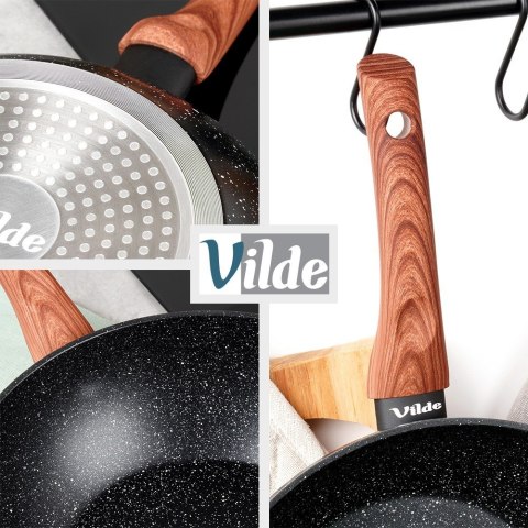 Patelnia głęboka wok granitowa NON-STICK indukcja BLACK&WOOD 28 cm VILDE 199079 Patelnia głęboka wok granitowa NON-STICK indukcja BLACK&WOOD 28 cm VILDE 199079