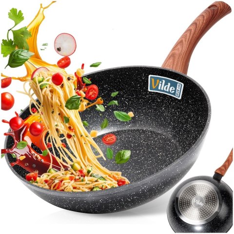 Patelnia głęboka wok granitowa NON-STICK indukcja BLACK&WOOD 28 cm VILDE 199079 Patelnia głęboka wok granitowa NON-STICK indukcja BLACK&WOOD 28 cm VILDE 199079