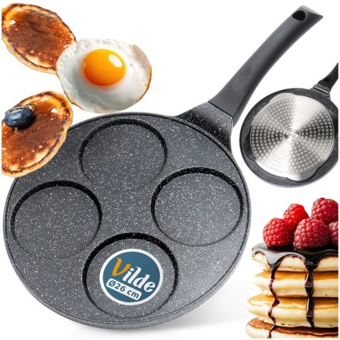 Patelnia granitowa do jajek sadzonych placków pancakes 4 otwory BLACK LINE 26 cm VILDE 199076 Patelnia granitowa do jajek sadzonych placków pancakes 4 otwory BLACK LINE 26 cm VILDE 199076