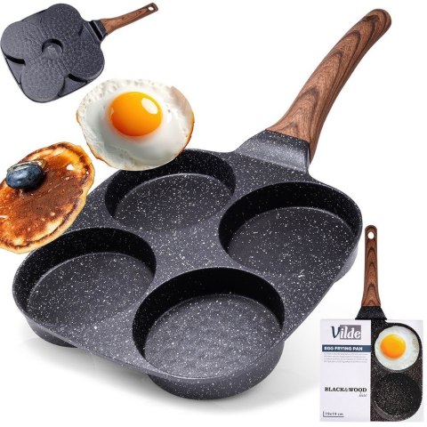 Patelnia granitowa do jajek sadzonych placków pancakes 4 otwory BLACK&WOOD 19x19 cm VILDE 199009 Patelnia granitowa do jajek sadzonych placków pancakes 4 otwory BLACK&WOOD 19x19 cm VILDE 199009