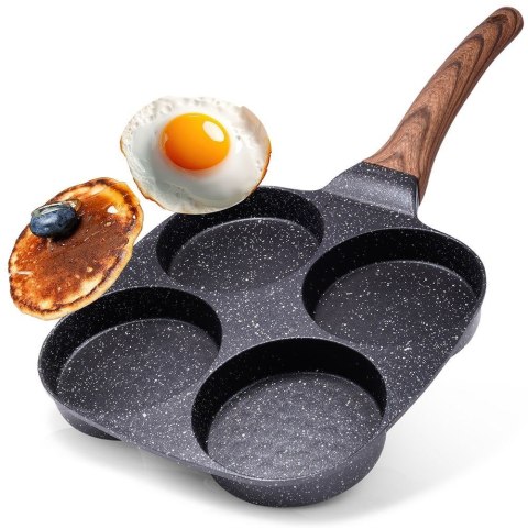 Patelnia granitowa do jajek sadzonych placków pancakes 4 otwory BLACK&WOOD 19x19 cm VILDE 199009 Patelnia granitowa do jajek sadzonych placków pancakes 4 otwory BLACK&WOOD 19x19 cm VILDE 199009
