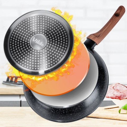 Patelnia granitowa nieprzywierająca indukcja NON-STICK BLACK&WOOD 24 cm VILDE 199060 Patelnia granitowa nieprzywierająca indukcja NON-STICK BLACK&WOOD 24 cm VILDE 199060
