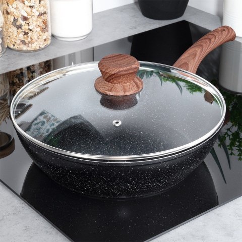 Patelnia granitowa nieprzywierająca indukcja NON-STICK z pokrywką BLACK&WOOD 28 cm 3.5L VILDE 199065 Patelnia granitowa nieprzywierająca indukcja NON-STICK z pokrywką BLACK&WOOD 28 cm 3.5L VILDE 199065