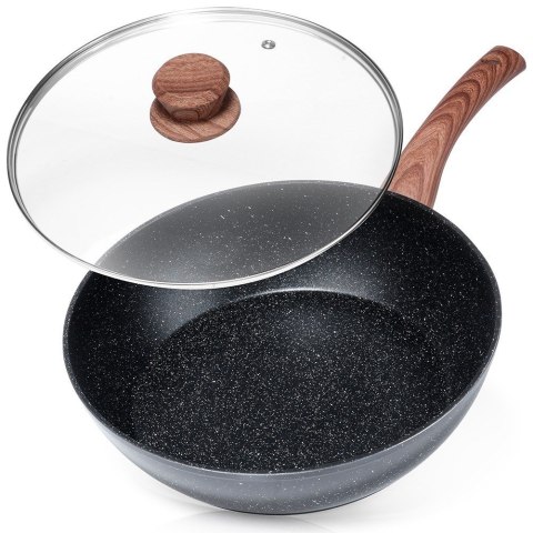 Patelnia granitowa nieprzywierająca indukcja NON-STICK z pokrywką BLACK&WOOD 28 cm 3.5L VILDE 199065 Patelnia granitowa nieprzywierająca indukcja NON-STICK z pokrywką BLACK&WOOD 28 cm 3.5L VILDE 199065