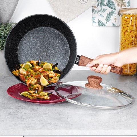 Patelnia granitowa nieprzywierająca indukcja NON-STICK z pokrywką BLACK&WOOD 28 cm 3.5L VILDE 199065 Patelnia granitowa nieprzywierająca indukcja NON-STICK z pokrywką BLACK&WOOD 28 cm 3.5L VILDE 199065
