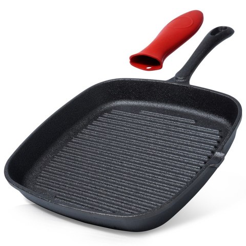 Patelnia grillowa do grillowania GRILL żeliwna kwadratowa z silikonową nakładką CAST LINE 24.5x24 cm VILDE 199044 Patelnia grillowa do grillowania GRILL żeliwna kwadratowa z silikonową nakładką CAST LINE 24.5x24 cm VILDE 199044