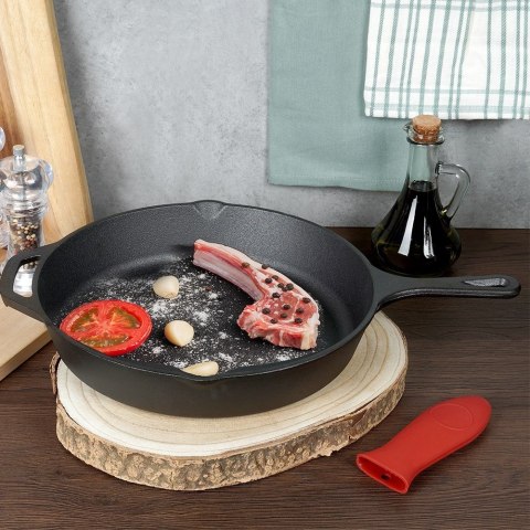 Patelnia żeliwna z silikonową nakładką na indukcję ciężka CAST LINE duża 30 cm VILDE 199036 Patelnia żeliwna z silikonową nakładką na indukcję ciężka CAST LINE duża 30 cm VILDE 199036