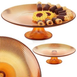 Patera na ciasto babeczki owoce na tort szklana na nóżce bursztynowa 28cm VILDE 139732