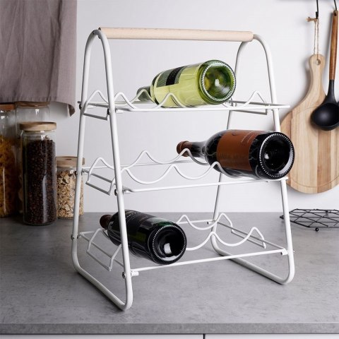 Stojak na wino butelki wina metalowy biały do 9 butelek 33x29x46cm EXCELLENT HOUSEWARE 229087