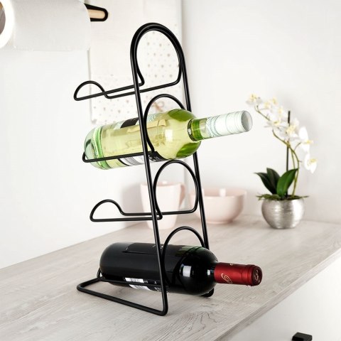 Stojak na wino butelki wina metalowy czarny na 4 butelki 21x43cm VILDE 229055 Stojak na wino butelki wina metalowy czarny na 4 butelki 21x43cm VILDE 229055