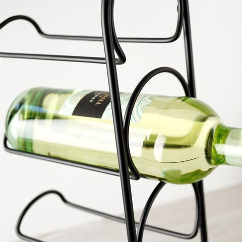 Stojak na wino butelki wina metalowy czarny na 4 butelki 21x43cm VILDE 229055 Stojak na wino butelki wina metalowy czarny na 4 butelki 21x43cm VILDE 229055