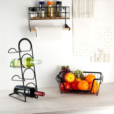 Stojak na wino butelki wina metalowy czarny na 4 butelki 21x43cm VILDE 229055 Stojak na wino butelki wina metalowy czarny na 4 butelki 21x43cm VILDE 229055