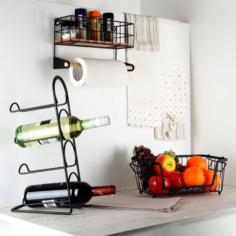 Stojak na wino butelki wina metalowy czarny na 4 butelki 21x43cm VILDE 229055 Stojak na wino butelki wina metalowy czarny na 4 butelki 21x43cm VILDE 229055
