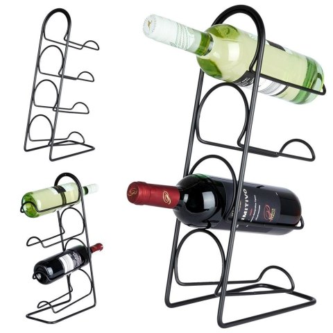 Stojak na wino butelki wina metalowy czarny na 4 butelki 21x43cm VILDE 229055 Stojak na wino butelki wina metalowy czarny na 4 butelki 21x43cm VILDE 229055