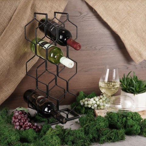 Stojak na wino butelki wina organizer metalowy czarny do 8 butelek VILDE 229031 Stojak na wino butelki wina organizer metalowy czarny do 8 butelek VILDE 229031