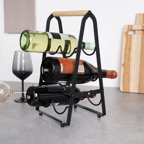 Stojak na wino do 6 butelek wina metalowy czarny do na butelki 21x38cm VILDE 229100 Stojak na wino do 6 butelek wina metalowy czarny do na butelki 21x38cm VILDE 229100