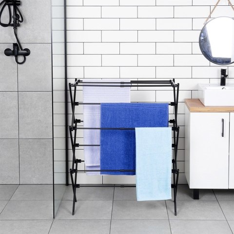 Suszarka na pranie metalowa czarna pionowa rozsuwana 47-78x94cm VILDE 568025 Suszarka na pranie metalowa czarna pionowa rozsuwana 47-78x94cm VILDE 568025