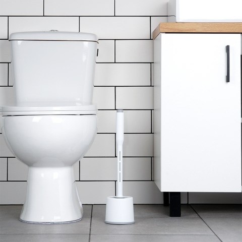Szczotka do czyszczenia WC toalety silikonowa ze stojakiem dozownikiem płynu biała VILDE 568073 Szczotka do czyszczenia WC toalety silikonowa ze stojakiem dozownikiem płynu biała VILDE 568073