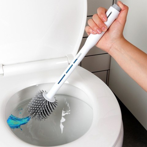 Szczotka do czyszczenia WC toalety silikonowa ze stojakiem dozownikiem płynu biała VILDE 568073 Szczotka do czyszczenia WC toalety silikonowa ze stojakiem dozownikiem płynu biała VILDE 568073