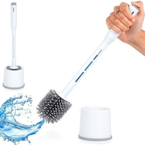 Szczotka do czyszczenia WC toalety silikonowa ze stojakiem dozownikiem płynu biała VILDE 568073 Szczotka do czyszczenia WC toalety silikonowa ze stojakiem dozownikiem płynu biała VILDE 568073