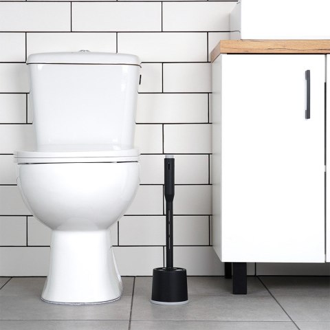 Szczotka do czyszczenia WC toalety silikonowa ze stojakiem dozownikiem płynu czarna VILDE 568062 Szczotka do czyszczenia WC toalety silikonowa ze stojakiem dozownikiem płynu czarna VILDE 568062