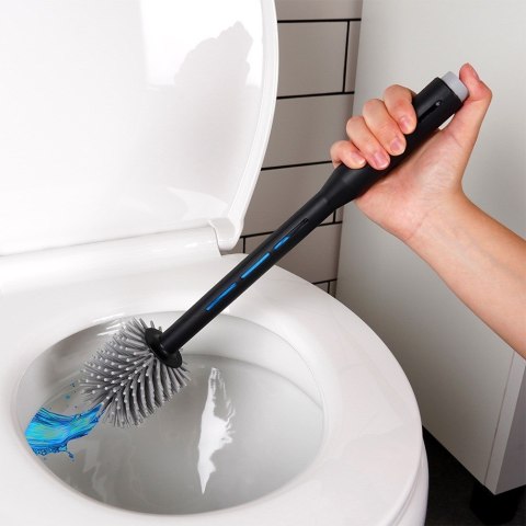 Szczotka do czyszczenia WC toalety silikonowa ze stojakiem dozownikiem płynu czarna VILDE 568062 Szczotka do czyszczenia WC toalety silikonowa ze stojakiem dozownikiem płynu czarna VILDE 568062