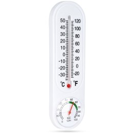 Termometr z higrometrem zewnętrzny i wewnętrzny analogowy biały PROGARDEN 569593